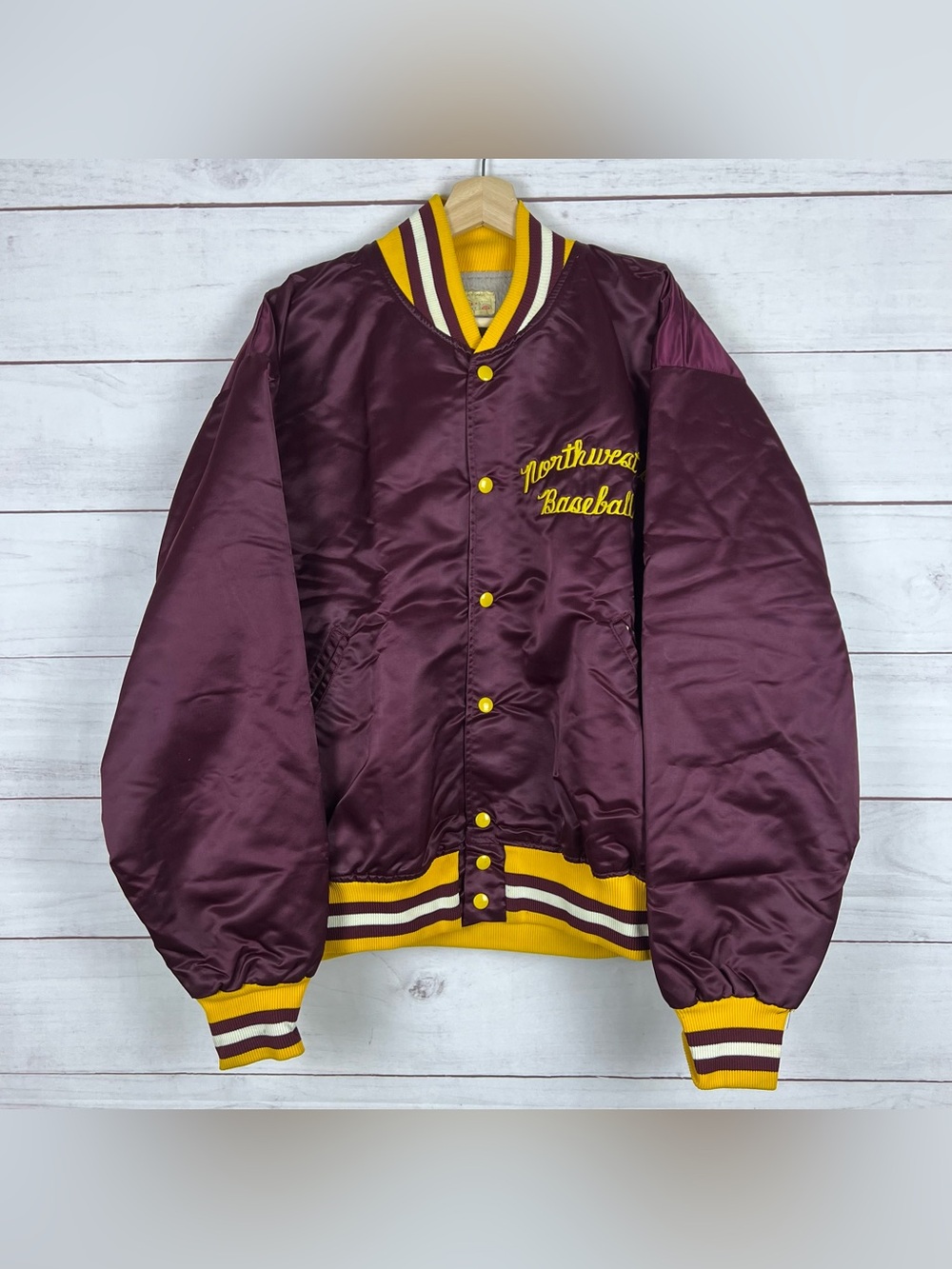 Vintage 80s Felco ILGWU Baseball Satin Bomber Jacket Fleece Lined Mens XL